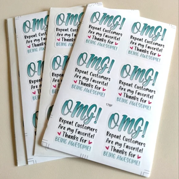 60 Pcs- OMG! Repeat Customer Appreciation Stickers 1.6" x 1.8" - Picture 2 of 4